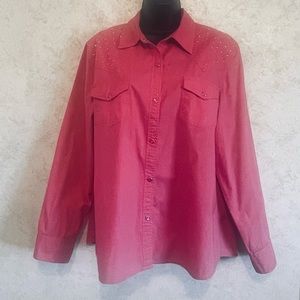 Red Ranch Western Women's Snap Shirt Size XL Long Sleeve Embellished Dark Pink